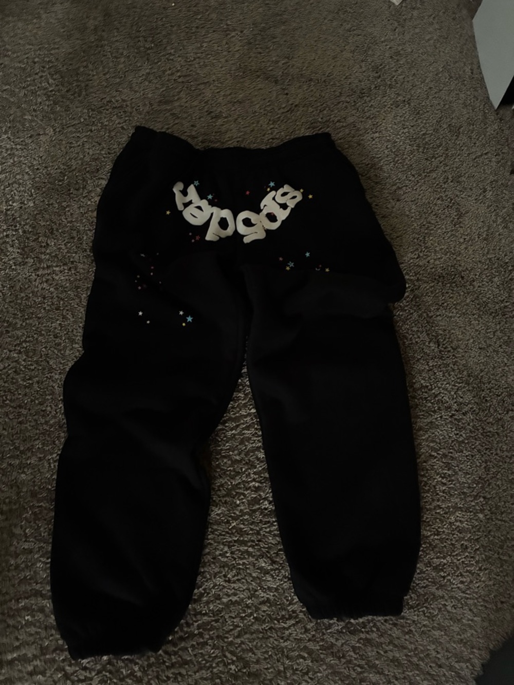 Black Graphic Jogger Sweatpants with Star Accent